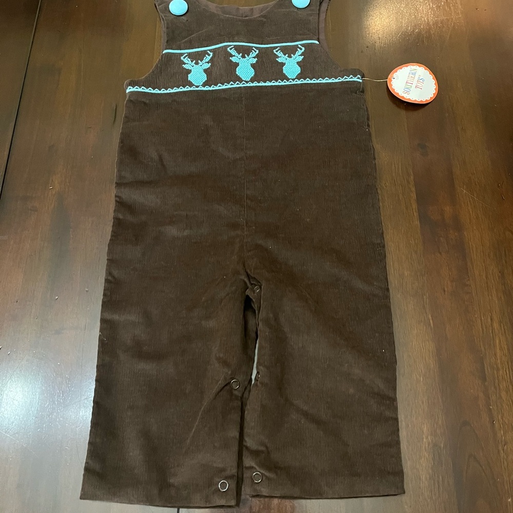 Southern Tots Smocked Deer Jon Jon Romper NWT